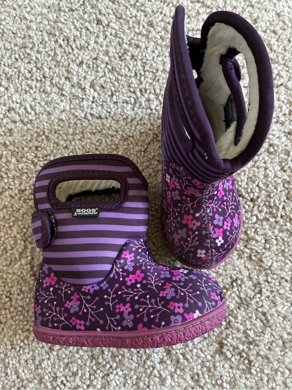 Bogs Baby Purple Floral Waterproof Winter Boots